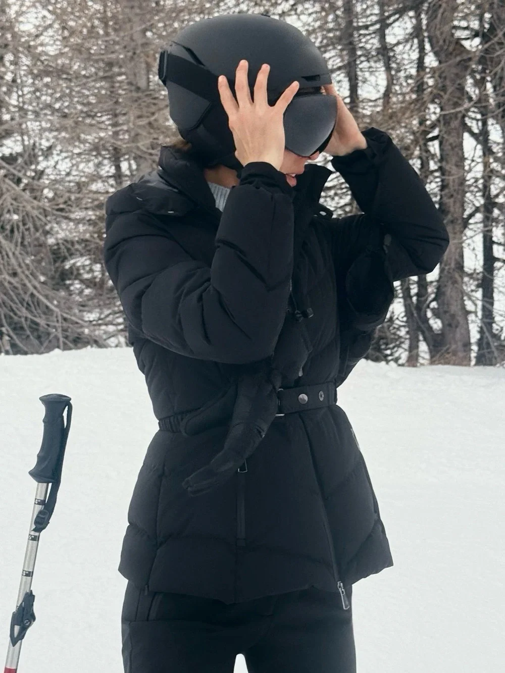 Zara Black Hooded Ski Quilted Puffer Jacket with Belt